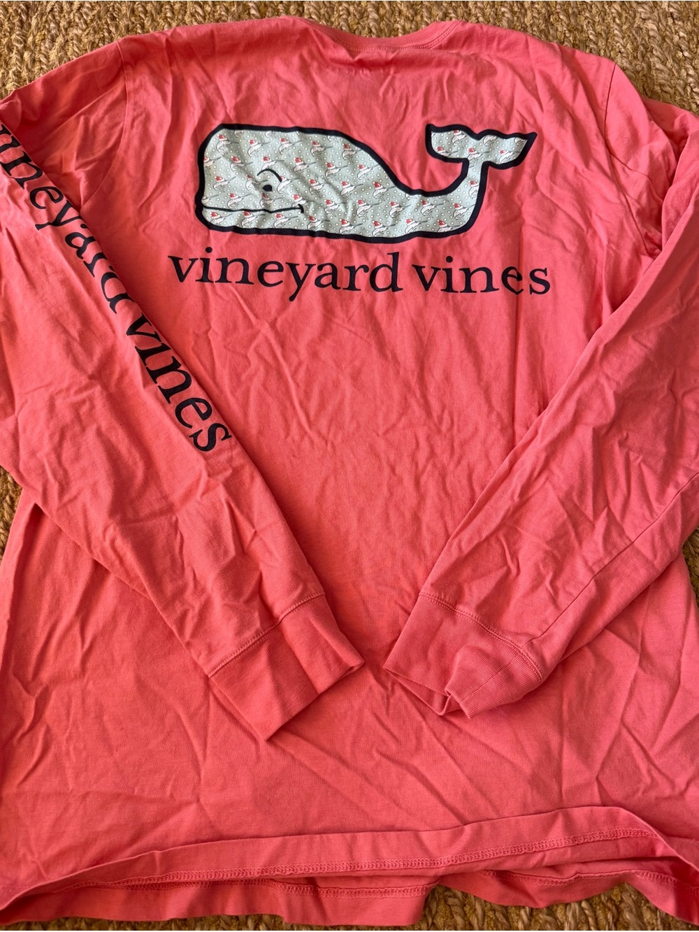 Vineyard Vines Men’s Coral Christmas Long Sleeve Cotton T-Shirt Size Small